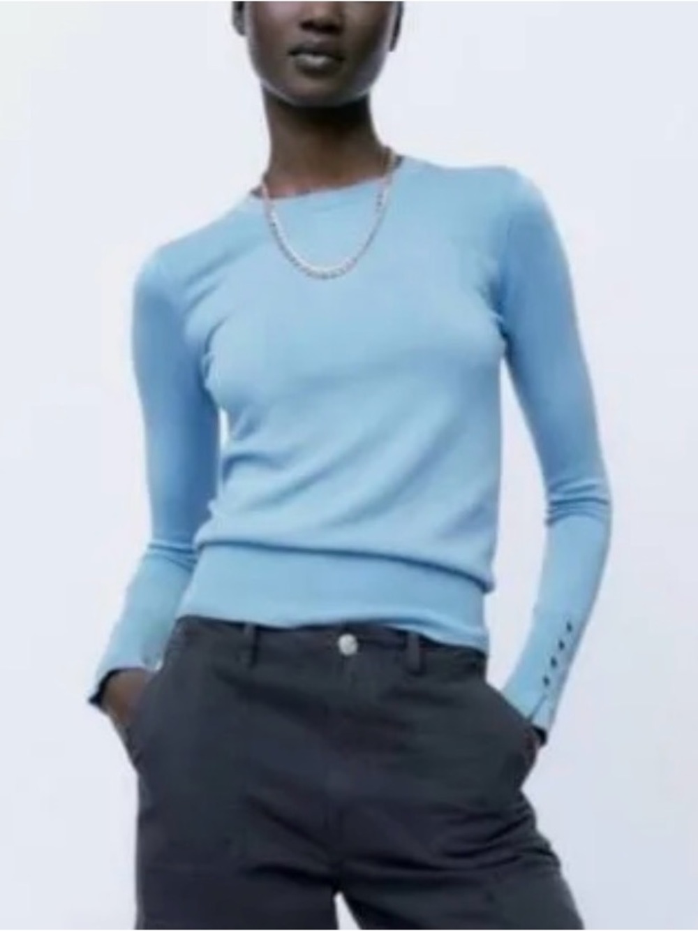 Zara Sold Out Blue Sweater Classic Gold Buttons